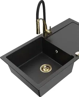 Kuchynské drezy MEXEN/S MEXEN/S - Leo granitový drez 1 s odkvapkávačom vrátane batérie Aster, čierna/strieborná metalík 6501-73-73450-57-G