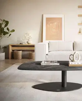 Konferenčné stolíky DELIFE Konferenčný stolík Edge zaoblený 120x70 cm keramika Laminam® Noir Desir hnedá Vibany kov čierna