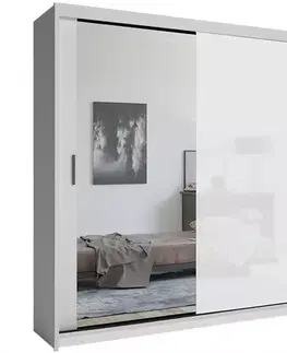 Spálňové šatníkové skrine Skriňa Lux 203 Biely + 1 x Zrkadlo  /1 x Biely Lesk