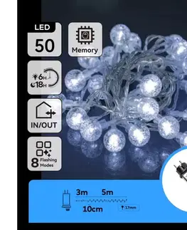 LED osvetlenie  B.V.  - LED Vonkajšia svetelná reťaz 50xLED/8 funkcií 8m IP44 studená biela B103031NP