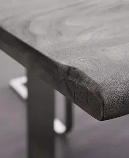 Jedálenské stoly DELIFE Jedálenský stôl Edge 220x100 cm XL akácia platinová nerezová oceľ široký Live-Edge
