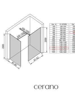 Sprchové dvere CERANO - Sprchová zástena Walk-in Onyx TL/P - 8 mm - hranatá vzpera - čierna matná, bronzové sklo - 140x60x200 CER-686854