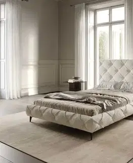 Čalúnené postele DELIFE Čalúnená posteľ Nayara 140x200 cm bouclé krémovo biela