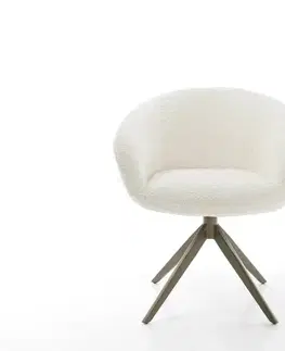 Jedálenské stoličky DELIFE Otočná jedálenská stolička Vinka-Flex s opierkami bouclé biela podstava v tvare kríža široká titanový efekt 360° otočná vrecková pružina