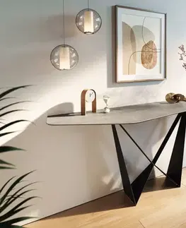 Konzolové stolíky DELIFE Konzolový stolík Edge polygonálny 180×50 cm keramika betón sivá Spios kov čierna