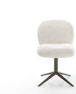 Jedálenské stoličky DELIFE Jedálenská stolička Nube-Flex bouclé mäkký béžová podstava titánová farba 360° otočný hojdacia funkcia vrecková pružina
