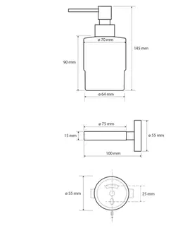 Držadlá k vani SAPHO - X-ROUND COPPER dávkovač mydla 200ml, mliečne sklo, meď mat XR103PG