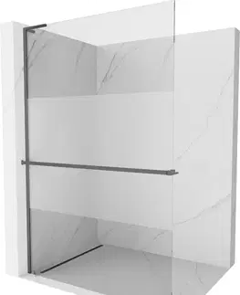 Sprchové dvere MEXEN/S - Kioto+ L Sprchová zástena WALK-IN s poličkou a držiakom uterákov 80 x 200, transparent/dekor, grafit metal 800-080-123-95-35