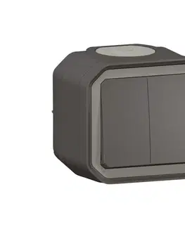 Predlžovacie káble Legrand - Dvojitý schodiskový vypínač č. 6+6 PLEXO IP55 antracit 069775L
