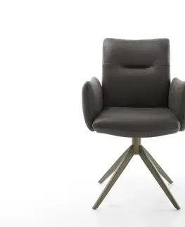 Jedálenské stoličky DELIFE Jedálenská stolička Jova-Flex s opierkami mikrovlákno antracit vintage krížová podstava široká titanový efekt otočný 360° vrecková pružina