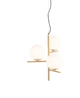 Závesné svietidlá Art Deco závesné svietidlo zlaté s opálovým sklom 3-svetlo - Flore