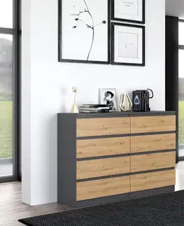 Komody a skrinky Široká komoda so zásuvkami WALMA M8 140, antracit/ dub artisan