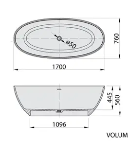 Vane POLYSAN - NOYA voľne stojaca vaňa 170x76x56cm, solid surface, biela mat 92330
