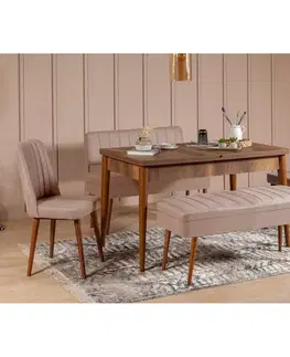 Jedálenské sety Jedálenský set s rozkladacím stolom a stoličkami (5 kusov) Vina 0900 - 4 - Walnut, Stone
