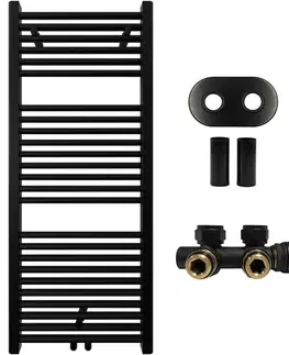 Doplnky do kúpeľne CERANO - Kúpeľňový radiátorový set Lincoln - ústredné vykurovanie - stredové pripojenie 50 mm - 366W - čierna matná - 1200x500 mm CER-663409