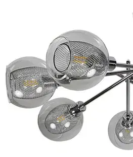 Stropná svetla Chrómová stropná lampa, sklenené tienidlo, kôš, 8x40W, E14, Ozzo