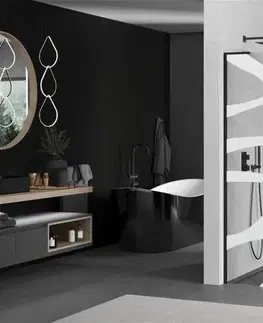 Sprchové dvere MEXEN/S - Kioto L Sprchová zástena WALK-IN 120 x 200, biely vzor, čierna 800-120-103-70-97