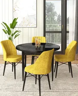 Jedálenské sety Dining Table & Chairs Set (5 Pieces) Rox - Black Marble, Mustard