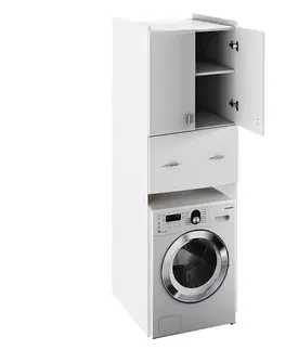 Kúpeľňový nábytok KONDELA Natali Typ 9 hlboká skrinka nad práčku biela