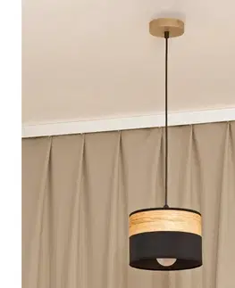 Svietidlá  Luster na lanku ALBA 1xE27/15W/230V pr. 20 cm čierna/hnedá W-KM 2015/1 DS+WOOD+BK