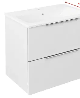 Kúpeľňový nábytok SAPHO - CIRASA kúpeľňová skrinka 60cm CIRASA s úzkym umývadlom a LED zrkadlom, 2 zásuvky, biely lesk KSET-112