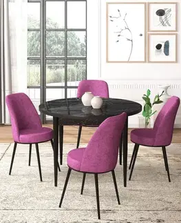 Jedálenské sety Dining Table & Chairs Set (5 Pieces) Tor - Black Marble, Purple