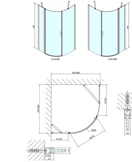 Sprchové dvere POLYSAN - ZOOM BLACK štvrťkruhová sprchová zástena 900x900, číre sklo, pravá ZL2615BR