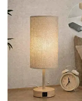 Lampy BRILAGI - Stolná lampa s USB portom TABLON 1xE27/25W/230V dub/béžová BG3675+BG3684