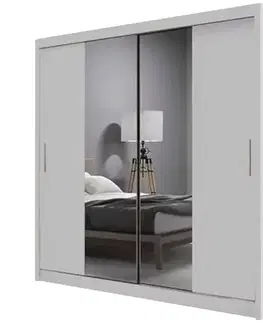 Šatníkové skrine Skriňa Ola biela so zrkadlom 200 cm