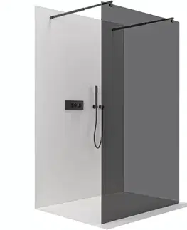 Sprchové dvere CERANO - Sprchová zástena Walk-in Onyx Duo Ľ/P - 8 mm - okrúhla vzpera - čierna matná, grafitové sklo - 50x200 CER-8050BD2352