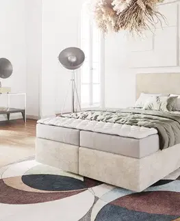 Postele Boxspring DELIFE Boxspring posteľ Dream-Well 140x200 cm manšester béžová s matracom a topperom