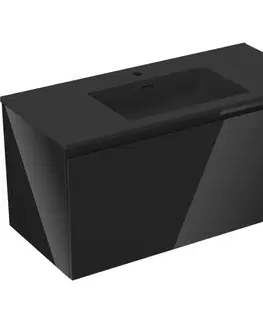 Kúpeľňový nábytok MEXEN/S - Orio kúpeľňová skrinka 100 cm s umývadlom Otis, 1 šuplík, čierna lesk/čierna mat 91A10-10047-1-BF70-W18M71