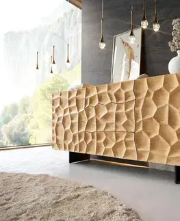 Komody DELIFE Komoda Solu 175 cm dub prírodná 2 dvierka 3 zásuvky závesná kov čierna 3D čelá