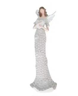Vianočné dekorácie Polyresinový anjel s bielym srdcom, 25 x 8 cm
