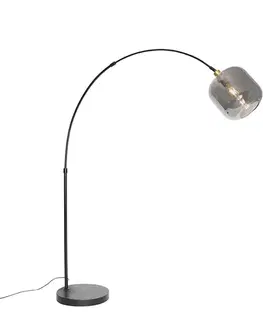 Oblúkové lampy Oblúková lampa čierna so zlatom a dymovým sklom - Zuzanna