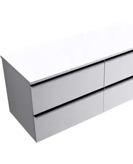 Kúpeľňový nábytok CERANO - Kúpeľňová skrinka Velora - biela matná, úchytka čierna + doska pod umývadlo Navira Slim - 18 mm - 160x54,8x46,5 CER-665176