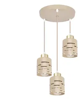 Svietidlá  Luster na lanku ELEN 3xE27/35W/230V pr. 29 cm béžová/zlatá ELEN 3-LIGHT ROUND PEND. BEIGE