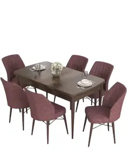 Jedálenské sety Extendable Dining Table & Chairs Set (7 Pieces) Eva - Baroque, Dusty Rose