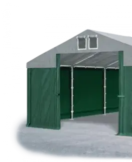 Záhrada Skladový stan 5x10x2,5m strecha PVC 560g/m2 boky PVC 500g/m2 konštrukcie ZIMA PLUS Šedá Zelená Zelená