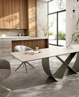 Jedálenské stoly DELIFE Jedálenský stôl Edge 300x100 keramika Laminam® Travertino Bianco krémovo biela Infinity kov titánová farba