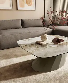 Konferenčné stolíky DELIFE Konferenčný stolík Edge zaoblený tvar 90x90 cm keramika Minas Melange Parabi kov titánová farba