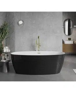 Vane MEXEN/S - Lira voľne stojaca vaňa vzor 170 x 80, biela/čierna, sifón a prepad zlatá 52831708075-50