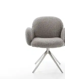 Jedálenské stoličky DELIFE Otočná jedálenská stolička Nube-Flex s opierkami bouclé strieborno sivá krížová podstava široká nerezová oceľ 360° otočná hojdacia funkcia vrecková pružina