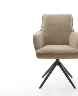 Jedálenské stoličky DELIFE Otočná jedálenská stolička Heira-Flex s opierkami zmiešané materiály tmavobéžová krížová podstava široká čierna otočná o 360° vrecková pružina