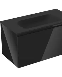 Kúpeľňový nábytok MEXEN/S - Orio kúpeľňová skrinka 90 cm s umývadlom Vela, 1 šuplík, čierna lesk/čierna mat 91A10-09047-1-BF70-W23M71