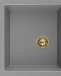 Kuchynské drezy MEXEN/S MEXEN/S - Tomas granitový drez 2-bowl 800x500 mm, šedá, + zlatý sifón 6516802000-71-G