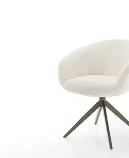 Jedálenské stoličky DELIFE Otočná jedálenská stolička Vinka-Flex s opierkami bouclé biela krížová podstava široká titanový efekt 360° otočná kolískacia funkcia vrecková pružina