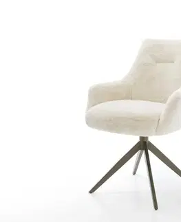 Jedálenské stoličky DELIFE Jedálenská stolička Alja-Flex s opierkami plyšový manšester krémovo biela krížová podstava široká titánová farba 360° otočný hojdacia funkcia vrecková pružina