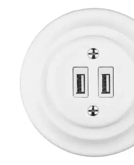 Predlžovacie káble Reblig - Retro porcelánová USB napájacia zásuvka s rámikom, 2× USB-A, biela RGUSB-W