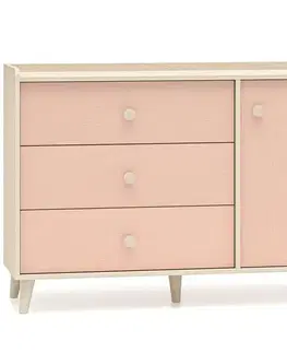 Komody do spálne Komoda Mevel 05 Púštny Piesok/Millenial Pink
